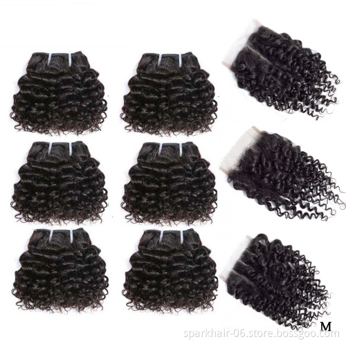 SPARK Wholesale Pixie Cut Kinky Curly Hair Bundles with 4*4 Lace Closure Indian Remy Human Hair Extensions Natural Black Color